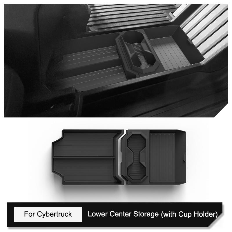 For TESLA Cybertruck Center Console Lower Non-slip Pad Armrest Partition Grid Organizer ABS Storage Box Under Central Control