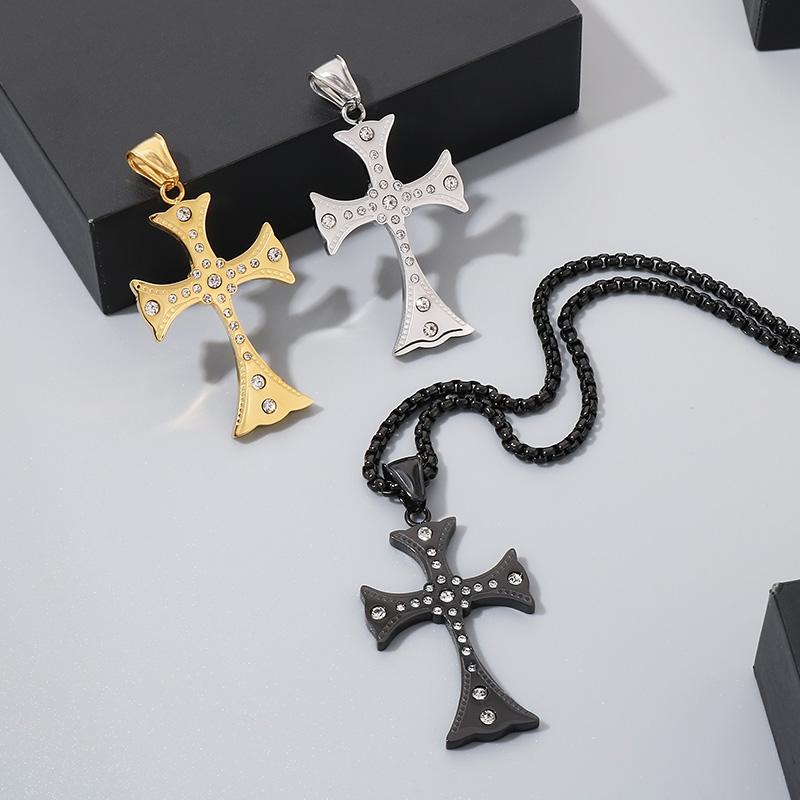 Personalized Crystal Stone Cross Necklace for Men Women 41*27mm Hip Hop Charm Pendant Gold Color Trendy Jewelry Gift