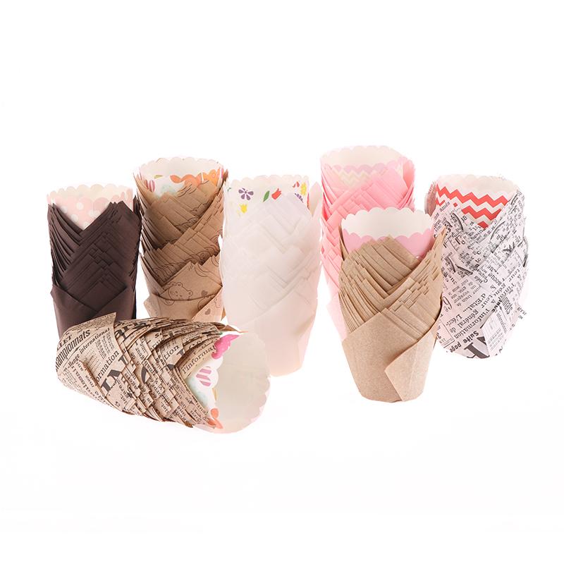 50 Pcs Newspaper Style Baking Cup Liner For Wedding Party Caissettes Tulip Muffin Cupcake Paper Cup Oilproof Cake Wrapper