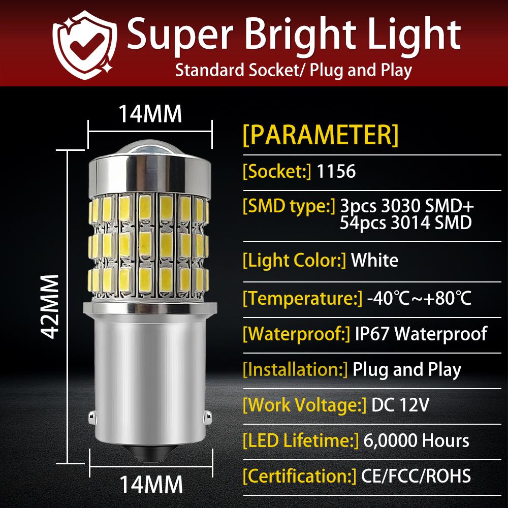 2PCS BA15S 1156 P21W LED Daytime Running Light Bulbs No Hyper Flash Canbus DRLs Car Headlamp City Lamp