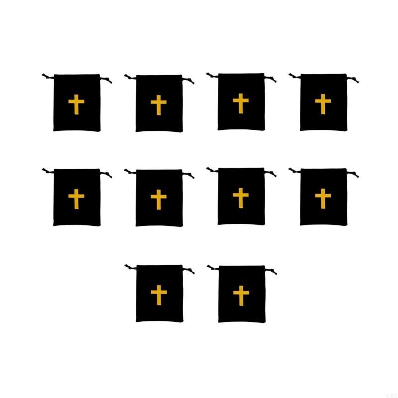 10 шт. Бархатные мешочки на завязках с узорами крестов Бархатные мешочки для ювелирных изделий Подарка X3UC