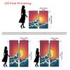Flat Panels Semi Ocean Wave Curtain Sunrise Pattern Window Drapes Filtering Suitable With Sheer Polyester