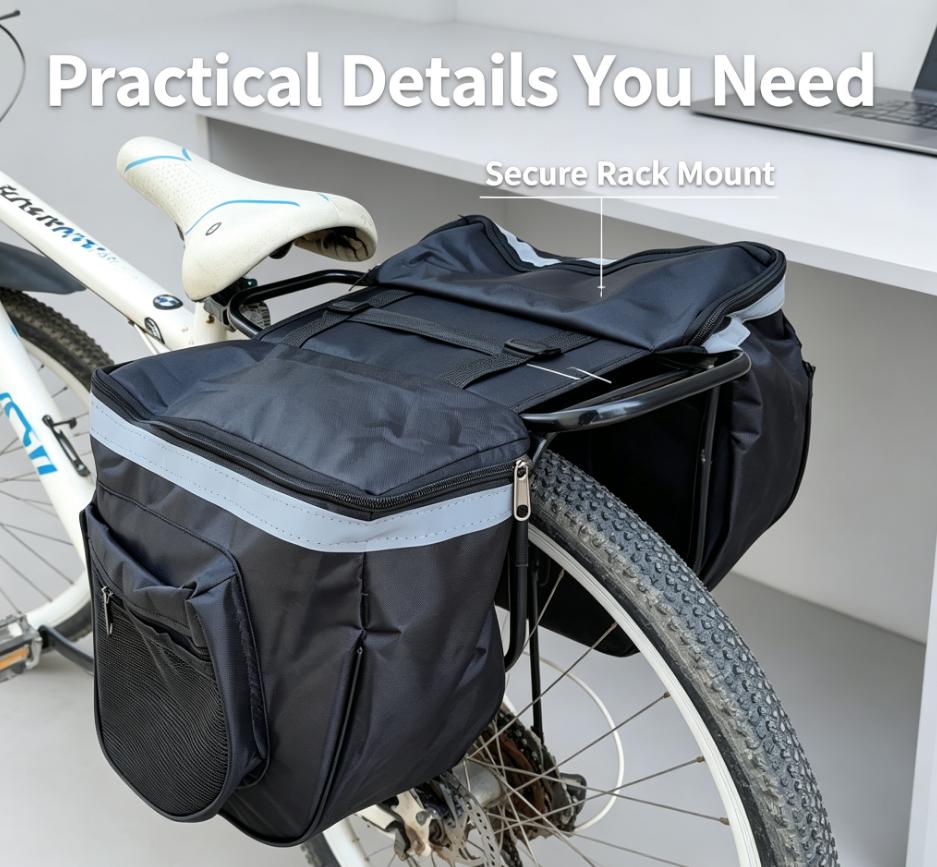 Bicycle Rear Seat Bag Large Capacity Waterproof Double Side Pannier Bag With Reflect Strip Bicycle Rear SeatTail Bag