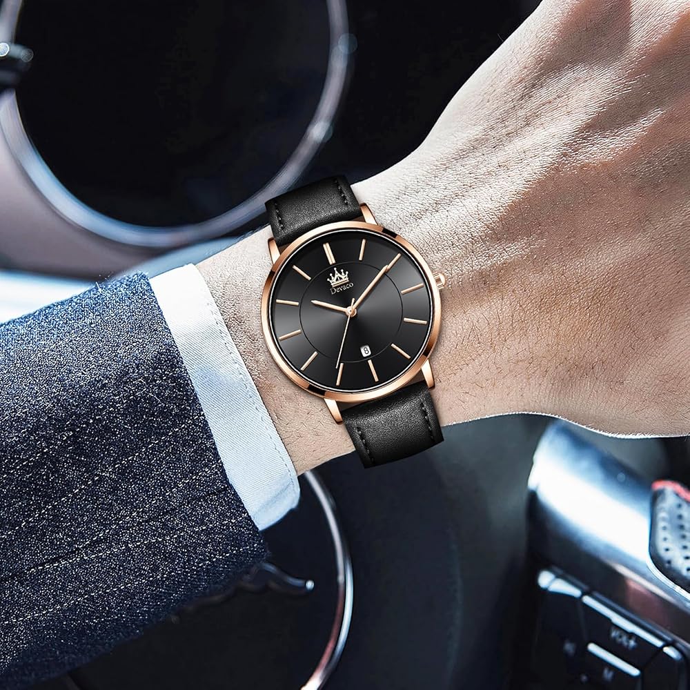 Men's Ultra-Thin Watch 6.5mm Simple Fashion Casual Business Japanese Quartz Movement 40mm Black Leather Band
