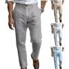 Men Linen Casual Pants Plain Color Dress Pants with Trousers Breathable Regular Fit Belt Loop