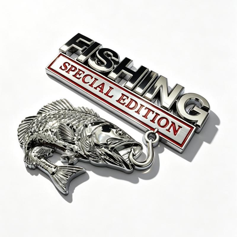 Metal Fishhook Badge Car Decal Special Fishing Edition Self-adhesive Sticker for Truck Van Fishing Lovers
