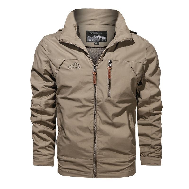 New Spring and Autumn Jacket Men s Windproof and Waterproof Outdoor Hooded Jacket Men s Jacket M хаки