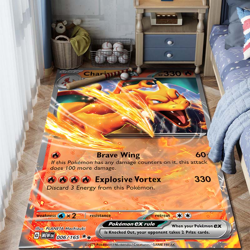 1 ks Karta Pokémon s potiskem Charizarda Koberec pro domácnost Obývací pokoj Ložnice Dětský pokoj Dekorace Protiskluzová podložka na podlahu Koberec do herní zóny Dárky