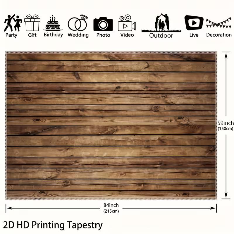2D Rustic Wooden Texture Tapestry, Farmhouse Style Wood Plank Backdrop
