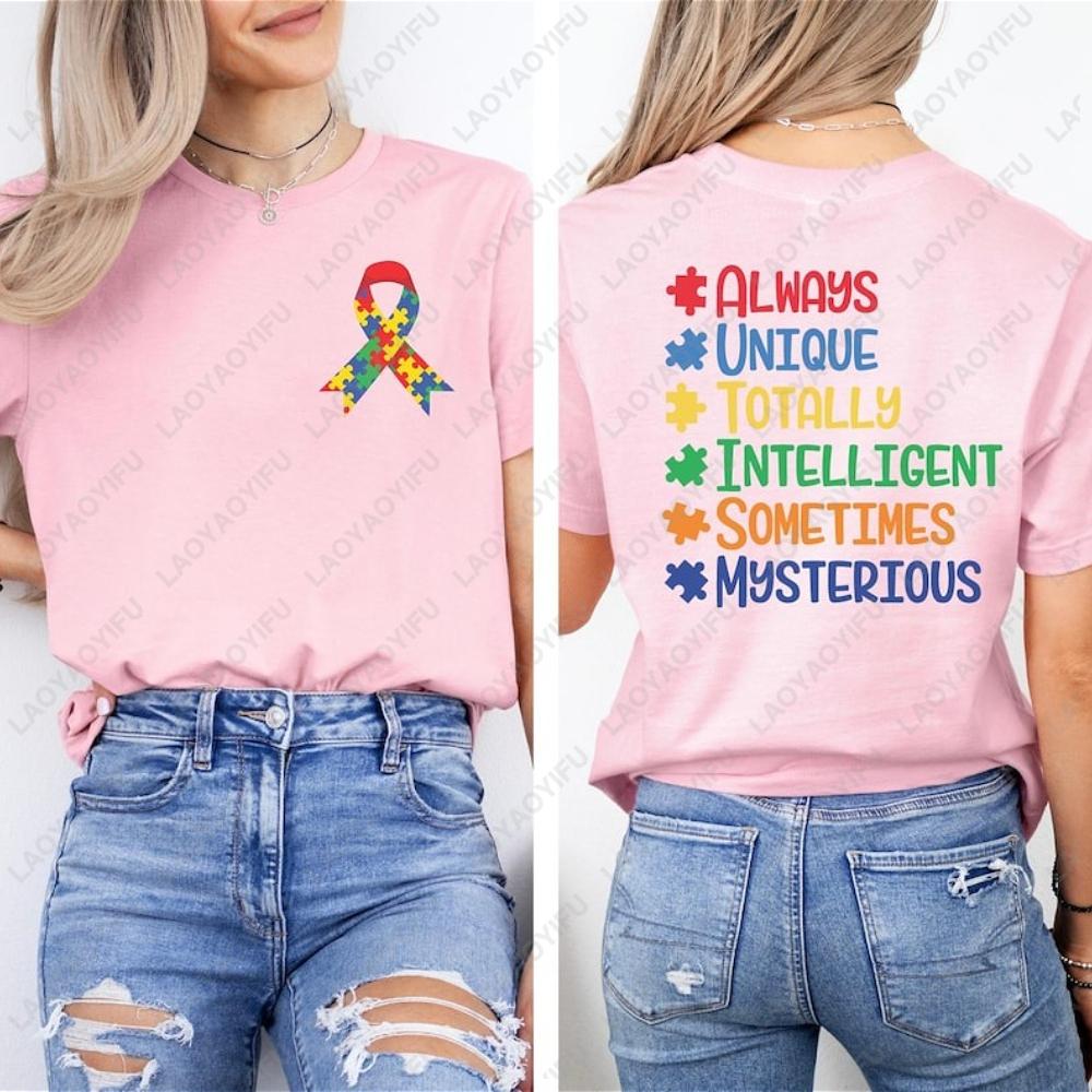 Autism Puzzle Printed Tshirt Tops Always Unique Totally Intelligent Sometimes Mysterious Shirt Unisex Casual Style Tshirt