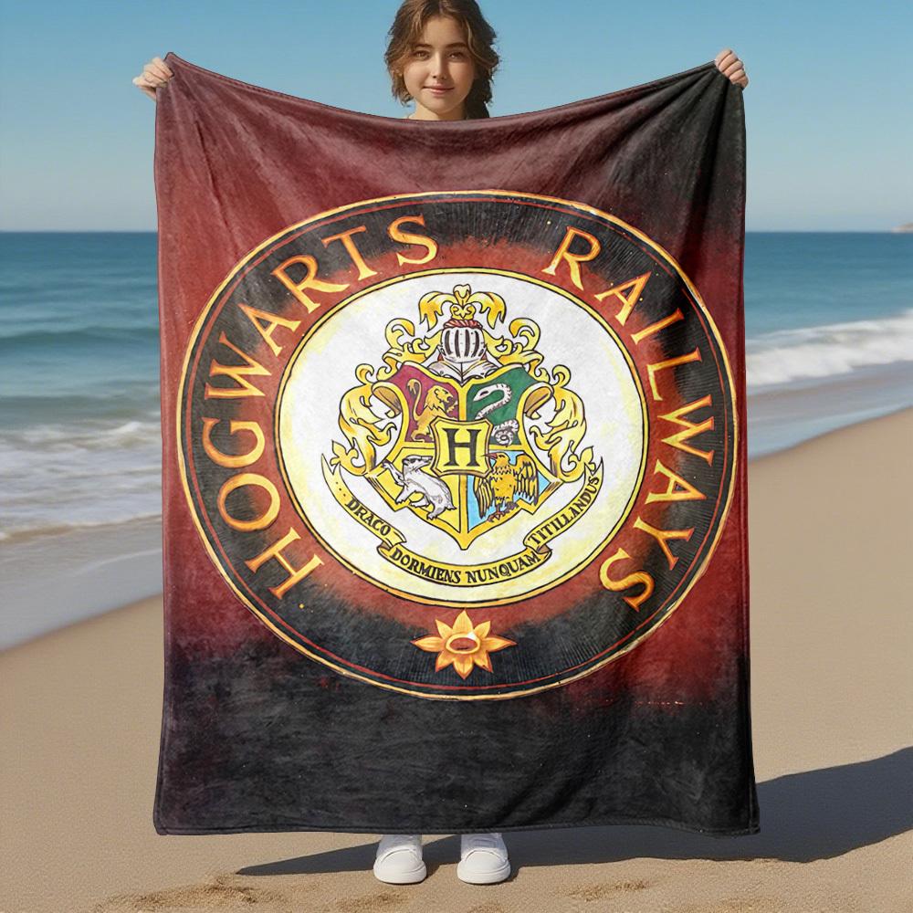 1pc Hogwarts Railways Coat of Arms Crest Outdoor Flannel Throw Blanket All Season Soft Warmth,Home Decor 1031253