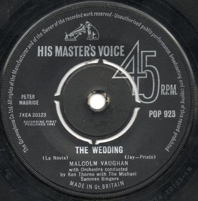 7inch Record MALCOLM VAUGHAN Wedding Guardian Angel POP923 HIS MASTERS V 1961 UK Pop Used