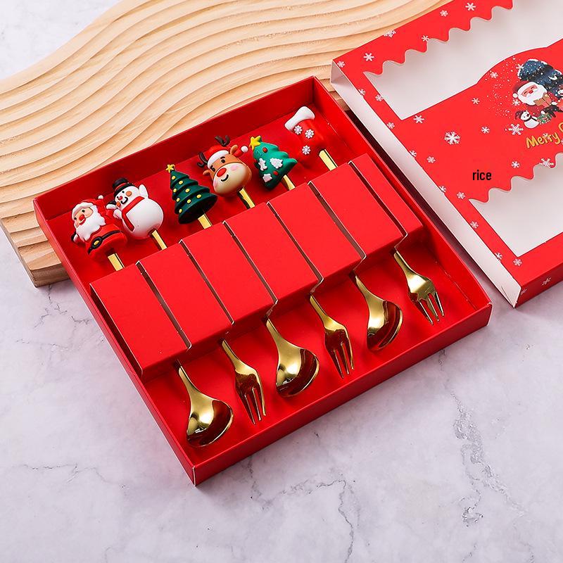 Stainless Steel Christmas Cutlery Set: Cute Spoon, Fork, and Stirring Spoon for Coffee & Fruit
