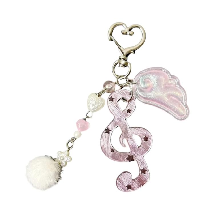 Cute Round Dot Stripe Music Note Star Keychain Acrylic Alloy Key Organiser Charm Versatile Decorative For Bag Wallet