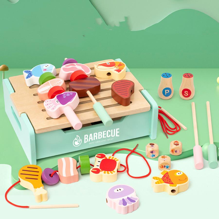 

Multifunctional Wooden BBQ Grill Pretend Play Set for Kids Aged 2-6 розовый
