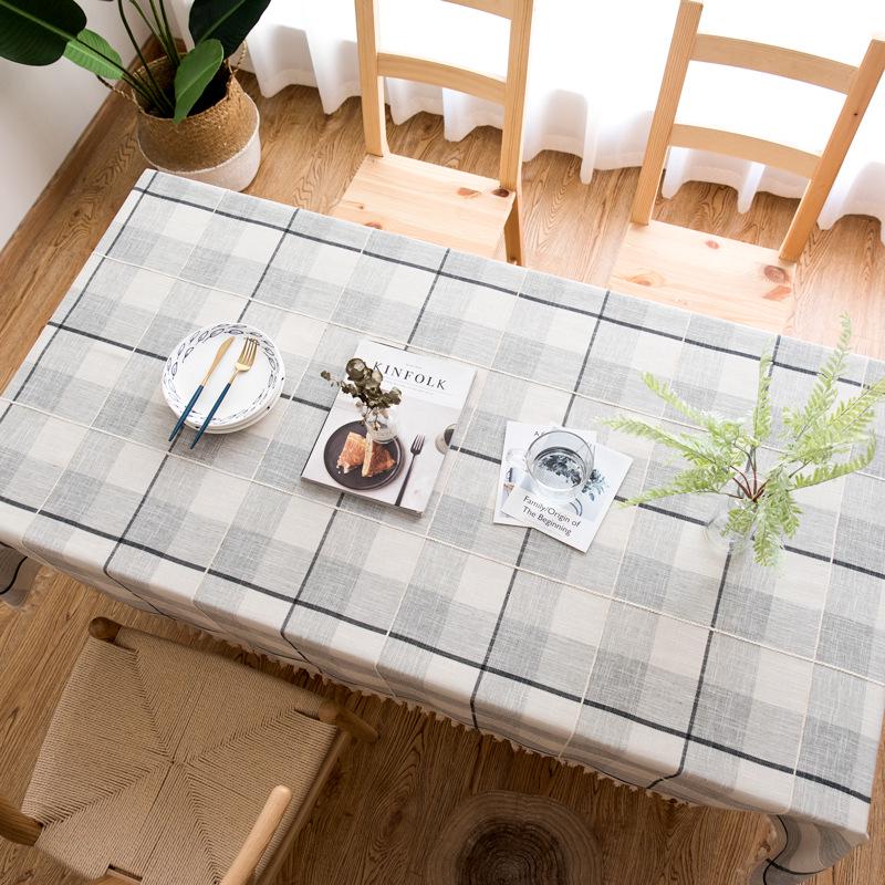 Nordic Fresh Style Imitation Cotton Linen Embroidery Plaid Tablecloth for Coffee and Dining Tables