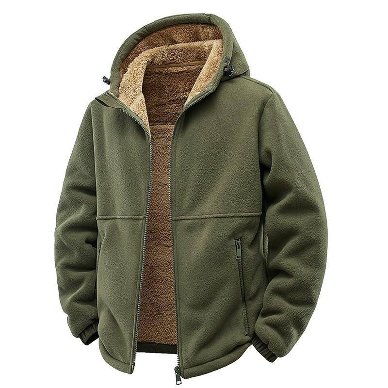 Mens Hooded Fleece Coat Thick Warm Loose Casual Winter Jacket