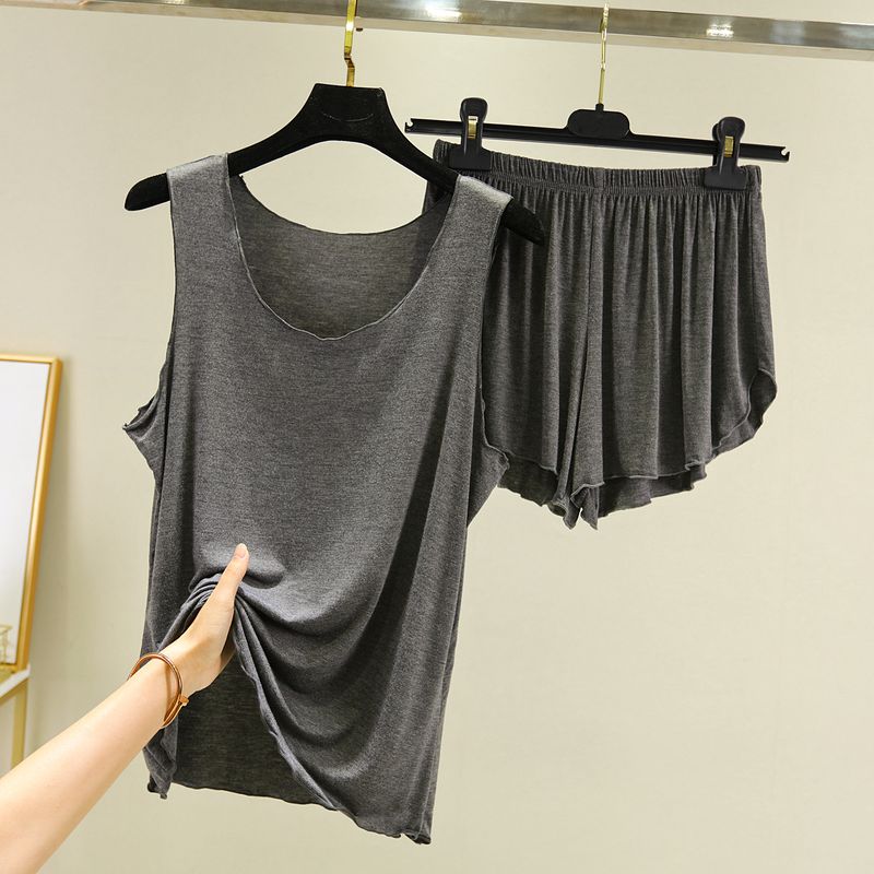 

Модальная пижама без рукавов, женская летняя, из тонкого ледяного шелка, на бретелях, жилет, свободный топ, шорты, домашняя одежда, комплект из двух предметов Iron-gray L (recommended 50.00 kg-60.00 kg