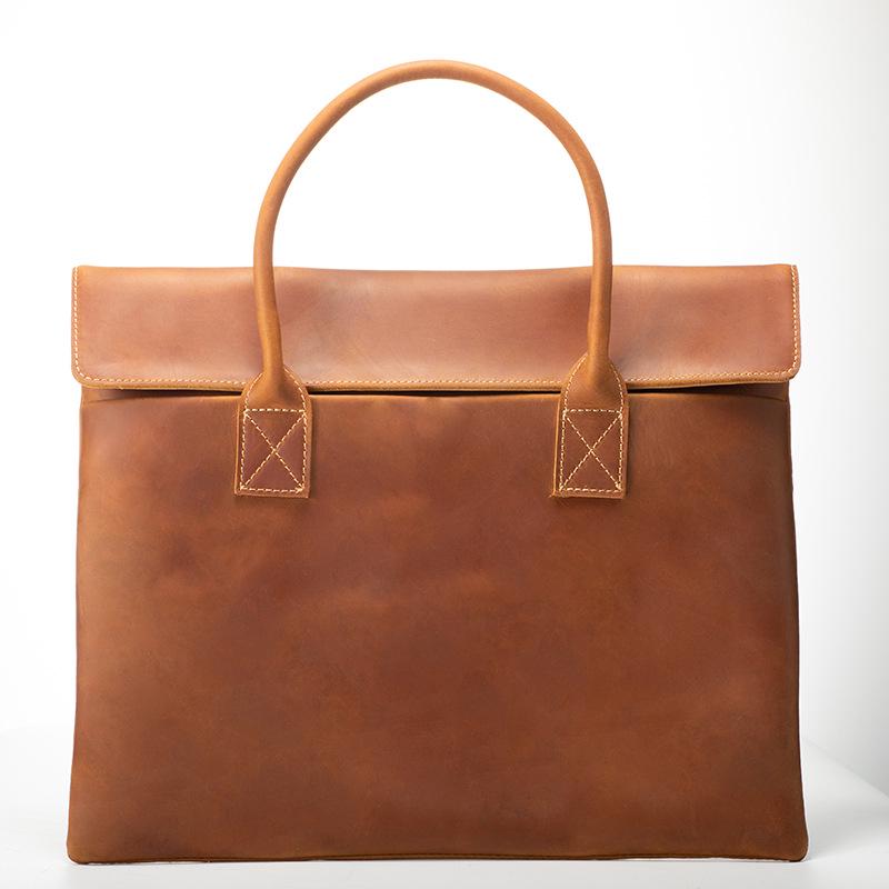 Men's Lightweight 15-inch Genuine Leather Laptop Bag - Crazy Horse Cowhide