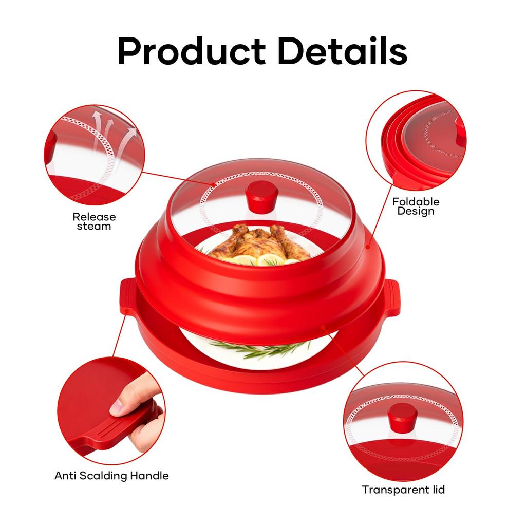 Portable Transparent Microwave Heating Cover with Base Foldable Food Lid for Storage and Reheating