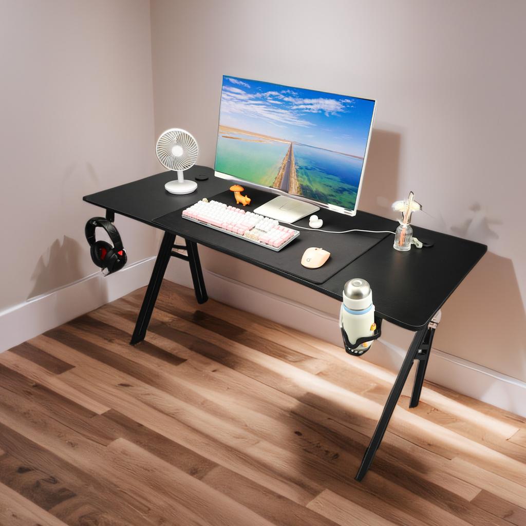 Computer Desk Non Slip Gaming Table 1.4m with Big Mouse Pad Water Cup Holder Earphone Hook