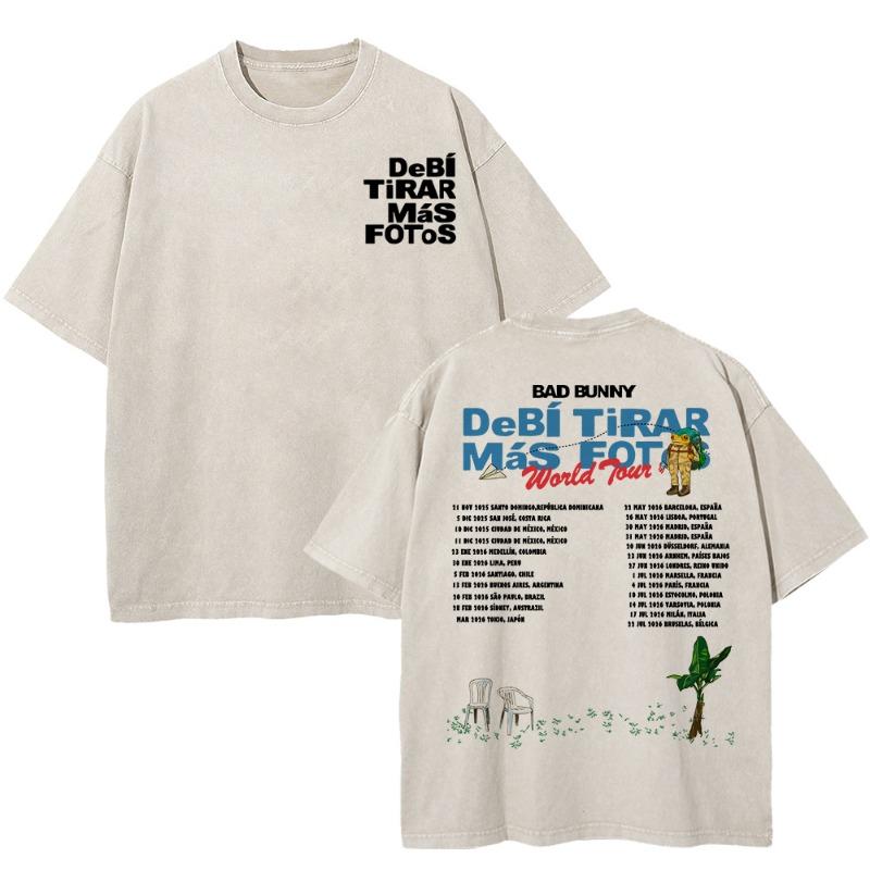 Bad Bunny Debí Tirar Más Fotos World Tour 2025 2026 T Shirt women DTMF Funny Frog Oversize 100% Cotton Apricot Vintage Washed Tees
