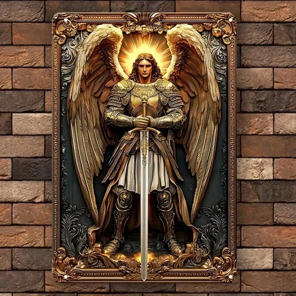 Boho Style Aluminum Angel Wall Hanging Decorative Plaque 2D Embossed Archangel Art Home Living Room