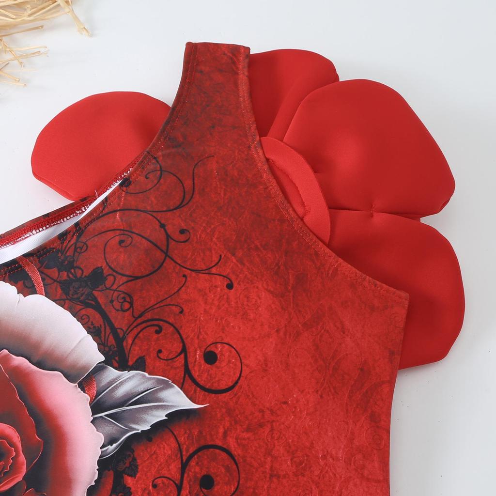 Europejski i Amerykański Damski Strój Kąpielowy Jednoczęściowy Wyszczuplający ze Spódniczką Szyfonową w Kwiaty