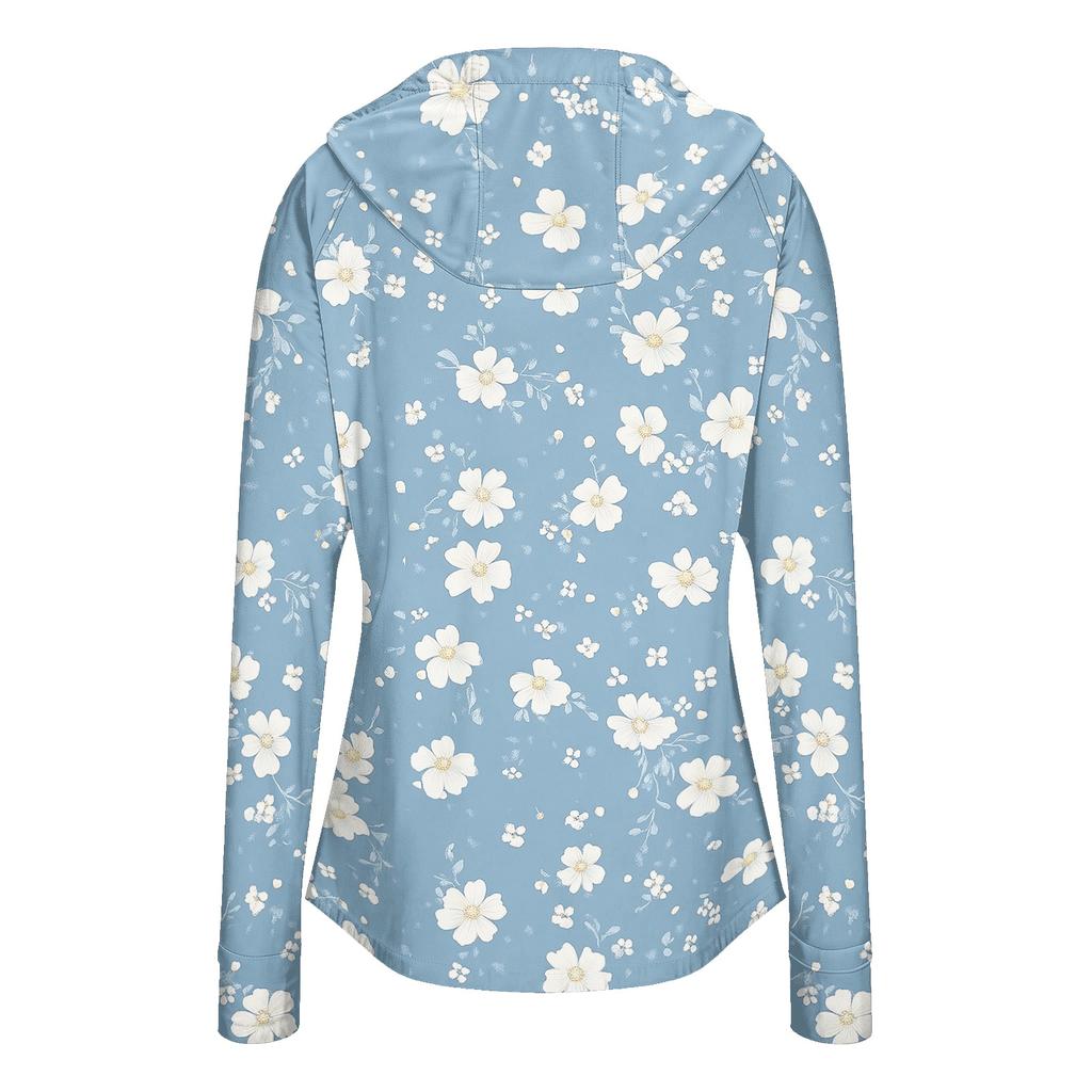 Sudadera con capucha ligera para mujer con cremallera, manga larga, capucha y bolsillos, estampado floral, ropa exterior con protección solar