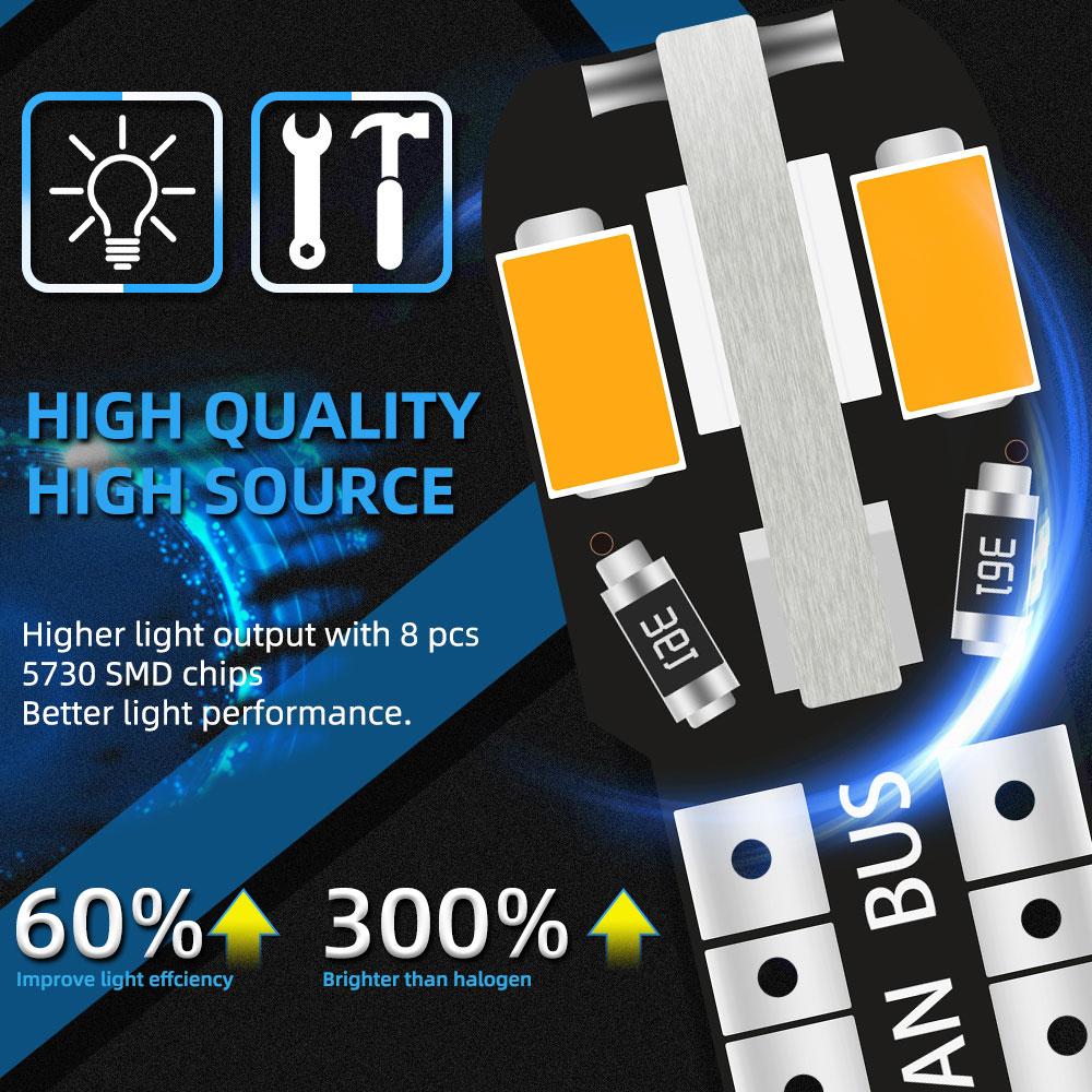 20pcs W5W T10 LED Bulbs Canbus 5730 8SMD 6000K 194 168 LED Car Interior Map Dome Lights Parking Light Auto Signal Lamp 12V Dome Lights 6