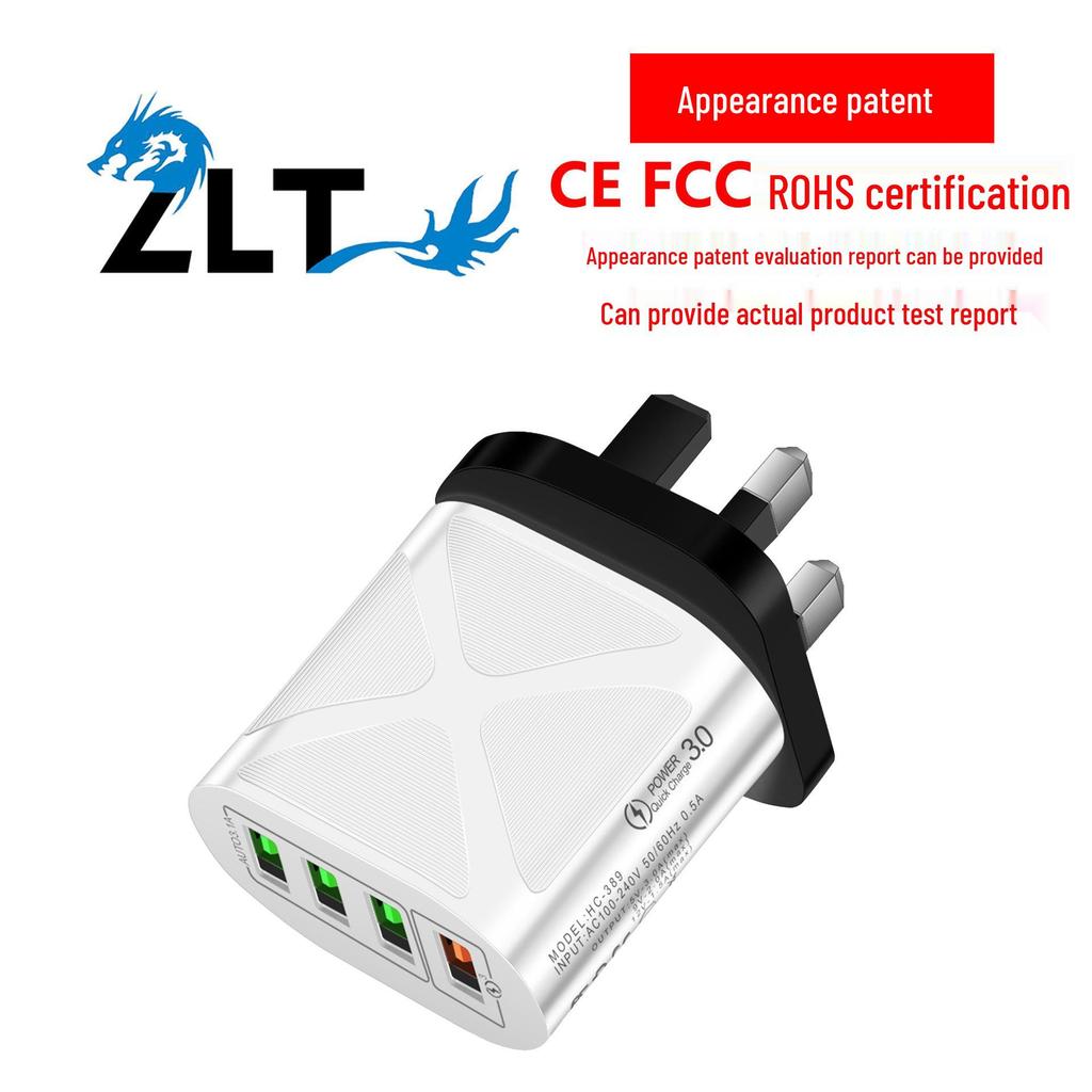 European Standard QC3.0 Multi-Port USB Fast Charger (4 Ports, 5V/9V/12V) - Supports EU, US, UK, and AU Standards, New Model for Travel.