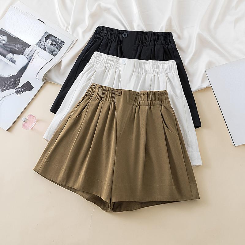 

DIMANAF 2024 летние шорты больших размеров, женские базовые брюки, повседневные широкие брюки, однотонные хлопковые свободные брюки, брюки с эластичной резинкой на талии M белый