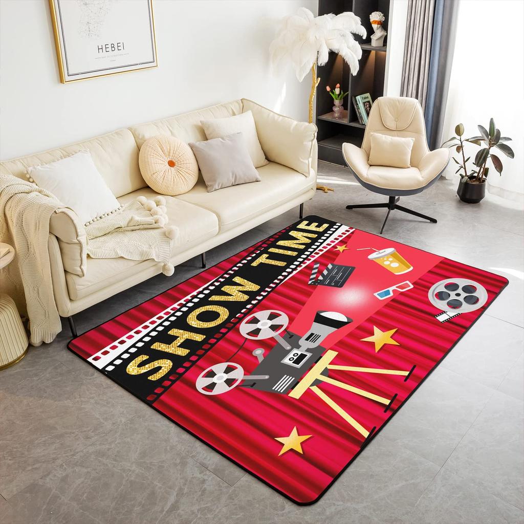 Vintage Cinema Movie Theater Carpet Popcorn Decor Rug Indoor Living Room Floor Mat Doormat