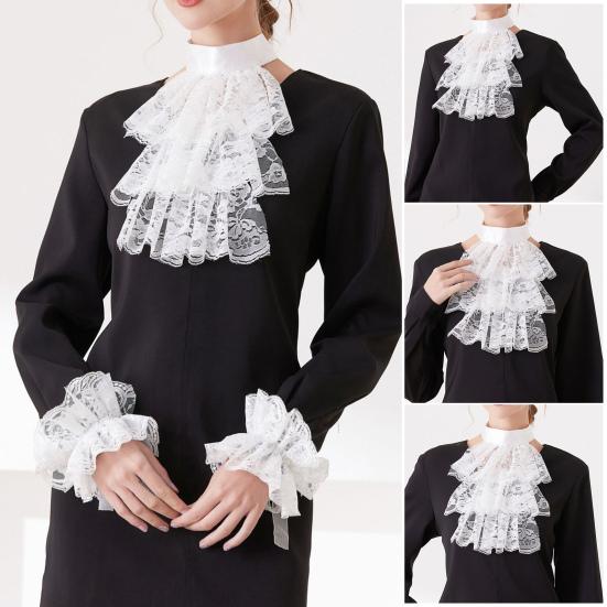 Neck Scarf with Lace Embroidery Retro Style Multi Layer Design Palace Collar Winter Outdoor Cycling Versatile Fashion Accessory