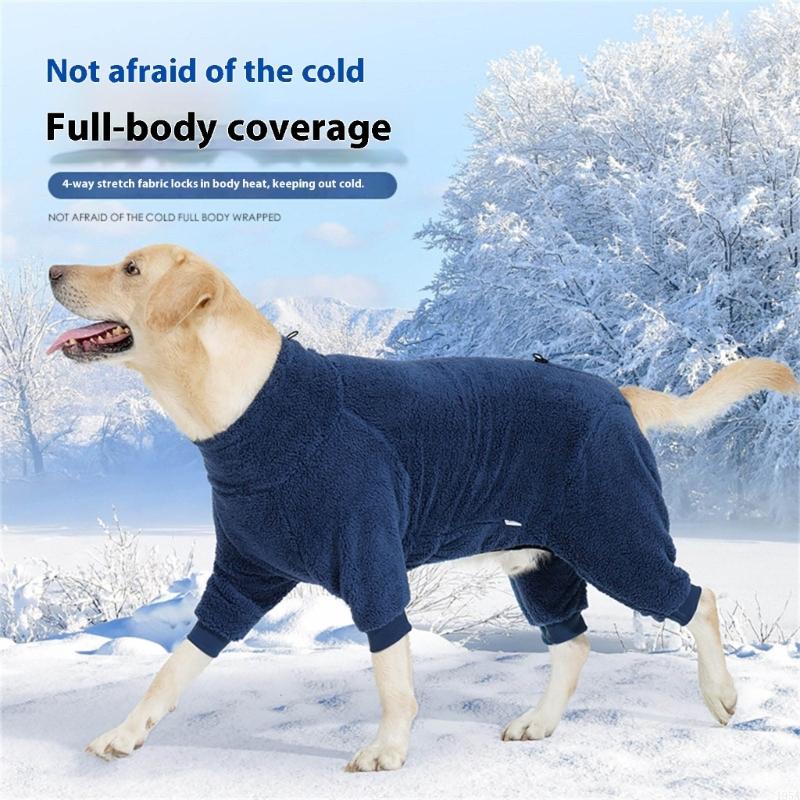 Full Body Dog Winter Coat With Double Side Plush Fleece Four Leg Dog Outfit Coldproof Winter Pajamas for Indoor Outdoor