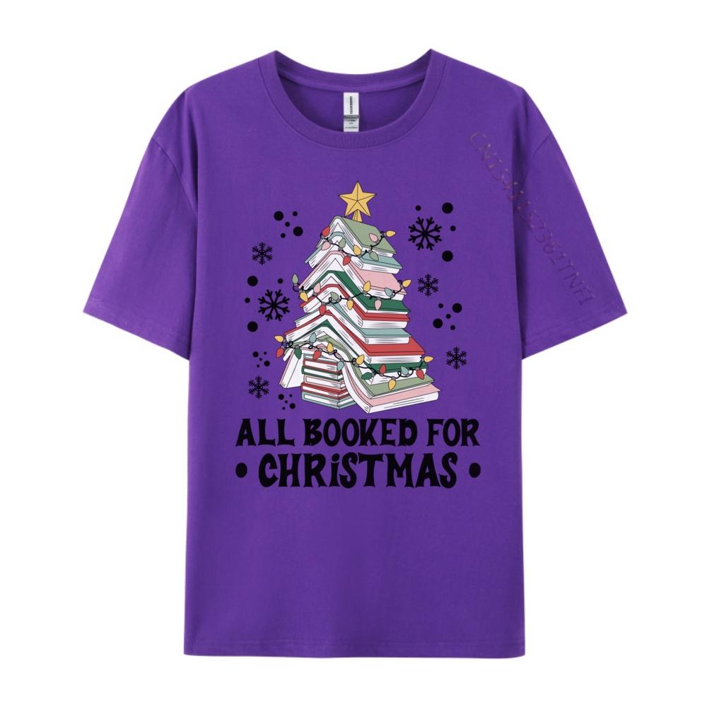 All Booked For Christmas Book Christmas Tree Lights Unisexs Designer T Shirt Printed Tshirt Letter Funny Shirts Female Oversized