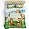 Tropical Jungle Cartoon Animal Giraffe Lion Elephant Duvet Cover Pillow Case Bedding Set Quilt Cover Double Bed Home Textile
