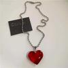 Neo-Gothic Red Heart Thorny Cross Pendant Black Rope Chain Bead Chain Necklaces for Woman Men Collarbone Chain Jewelry Accessory