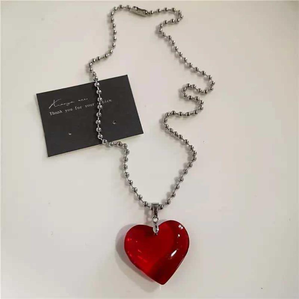 Neo-Gothic Red Heart Thorny Cross Pendant Black Rope Chain Bead Chain Necklaces for Woman Men Collarbone Chain Jewelry Accessory
