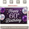 Toile de fond 2D Violet et Or « Joyeux 60e Anniversaire » avec Ballons et Étoiles