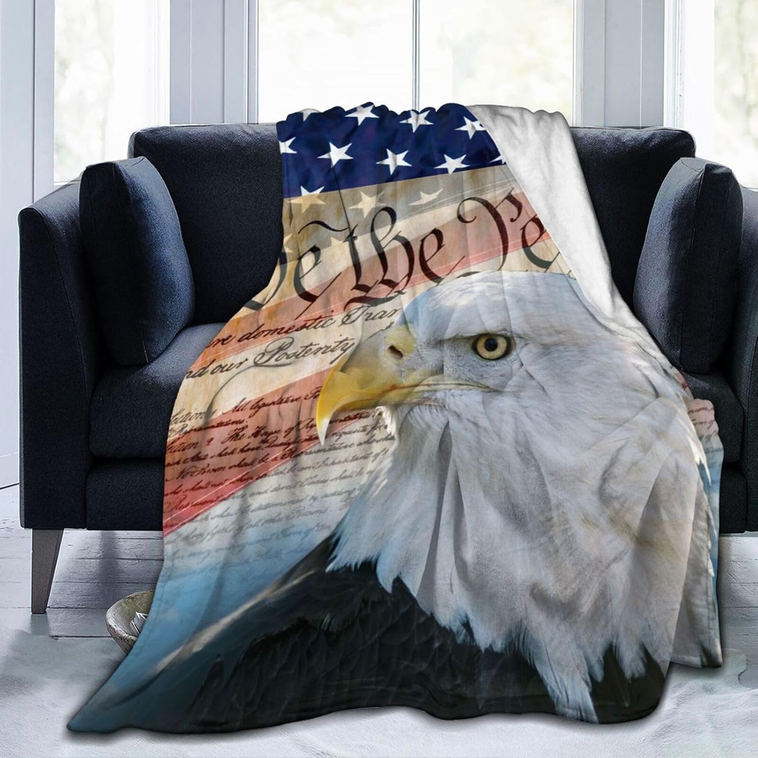 

American Bald Eagle Flag Blanket Soft Lightweight Throw Blankets Cozy Flannel Bed Throws for Sofa Couch Travel Home Room Bedroom 75x90cm
