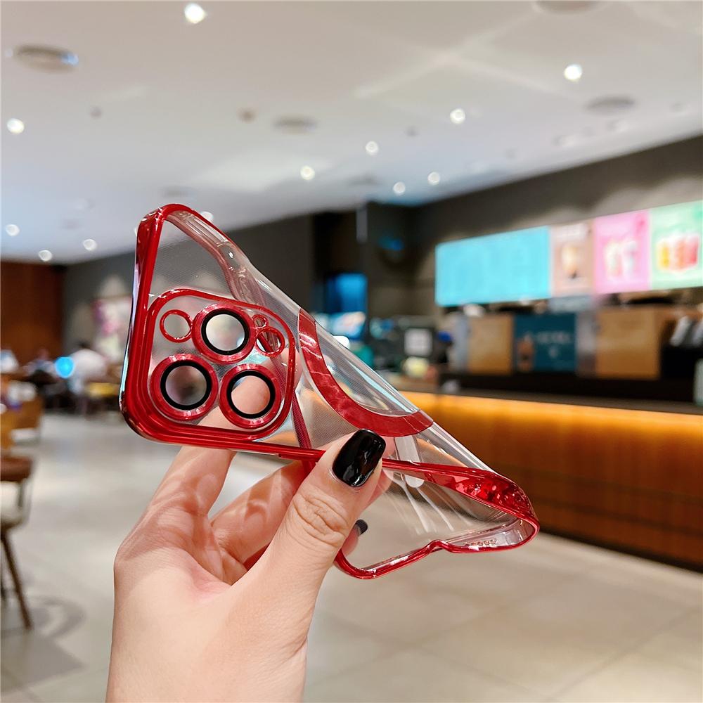 For iPhone 15 14 Pro Max Luxury Magsafe Magnetic Plating Frame Transparent Phone Case For iPhone X XS 11 12 13 14 Plus Protective Cover