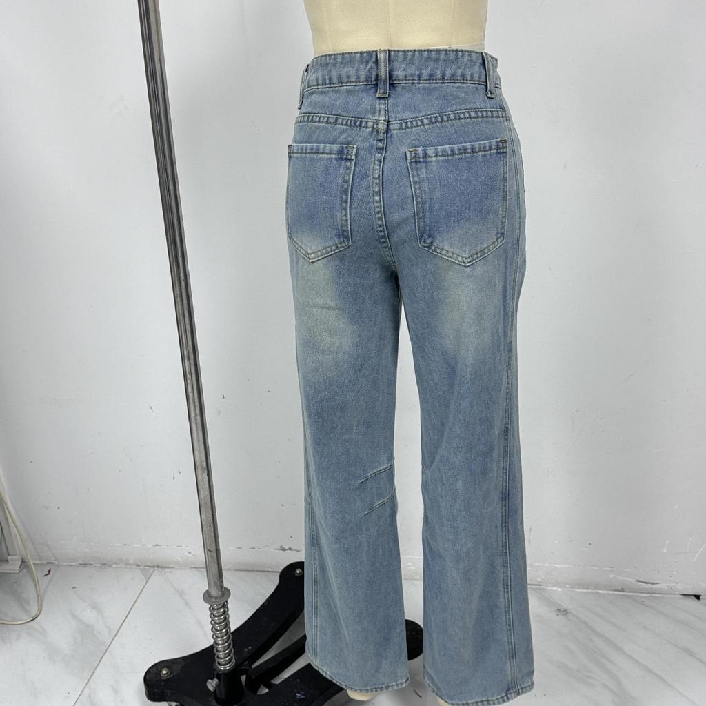 European and American Retro Women's Wide-Leg Mid-Waist Jeans