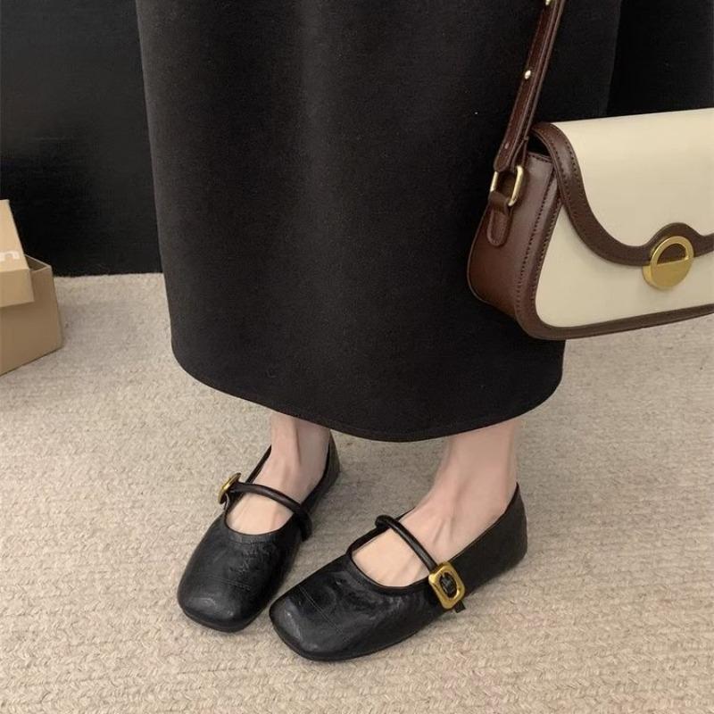 Black square head light mouth flat sole shoes women's new autumn and winter Mary Jane shoes