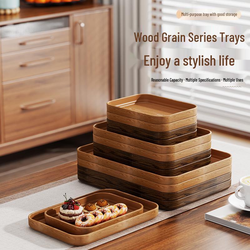 High-Grade Chinese Style Extra Thick Imitation Wood Grain Rectangular Serving Tray