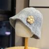 Flower Knitted Versatile Bucket Hat Women Autumn and Winter Show Washbasin Hat Big Head Circumference Warm Bucket Hat Tide