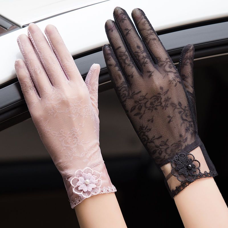 Sunscreen Gloves for Women In Summer Thin Ice Silk Design Touch Screen Anti Slip Lace Anti Outdoor Cycling and Driving