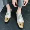 2025 New Casual Leather Shoes Men Superstar Brogues Formal Leather Shoes Oxford Gold Shoes Lace-up Hombres Silver Large Size 47