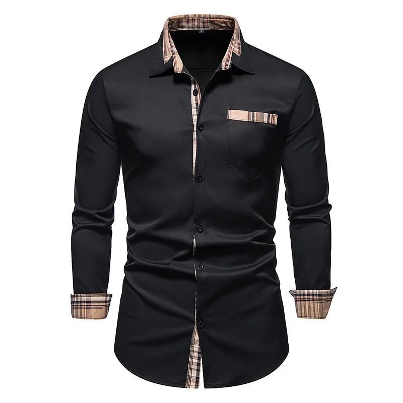 Herbst/Winter Neue Casual Herren Kariertes Hemd Splice Herren Langarmhemd