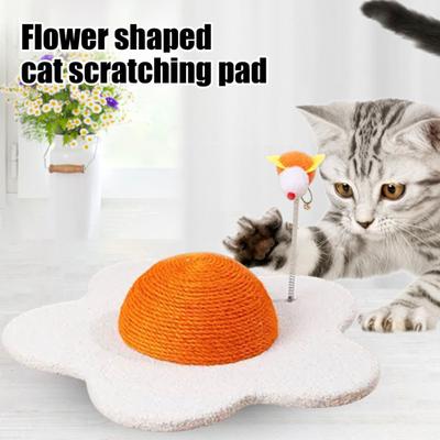 Cat Scratch Pad Flower Shape Sisal Rope Cat Scratcher Interactive Floor Cat Scratching Board with Spring Plush Bee for Furniture Protector